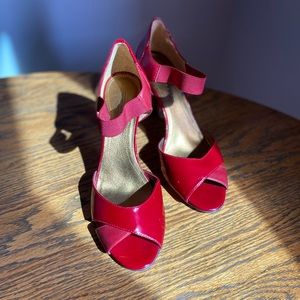 Circa Joan & David Red Peep Toe Leather Pump